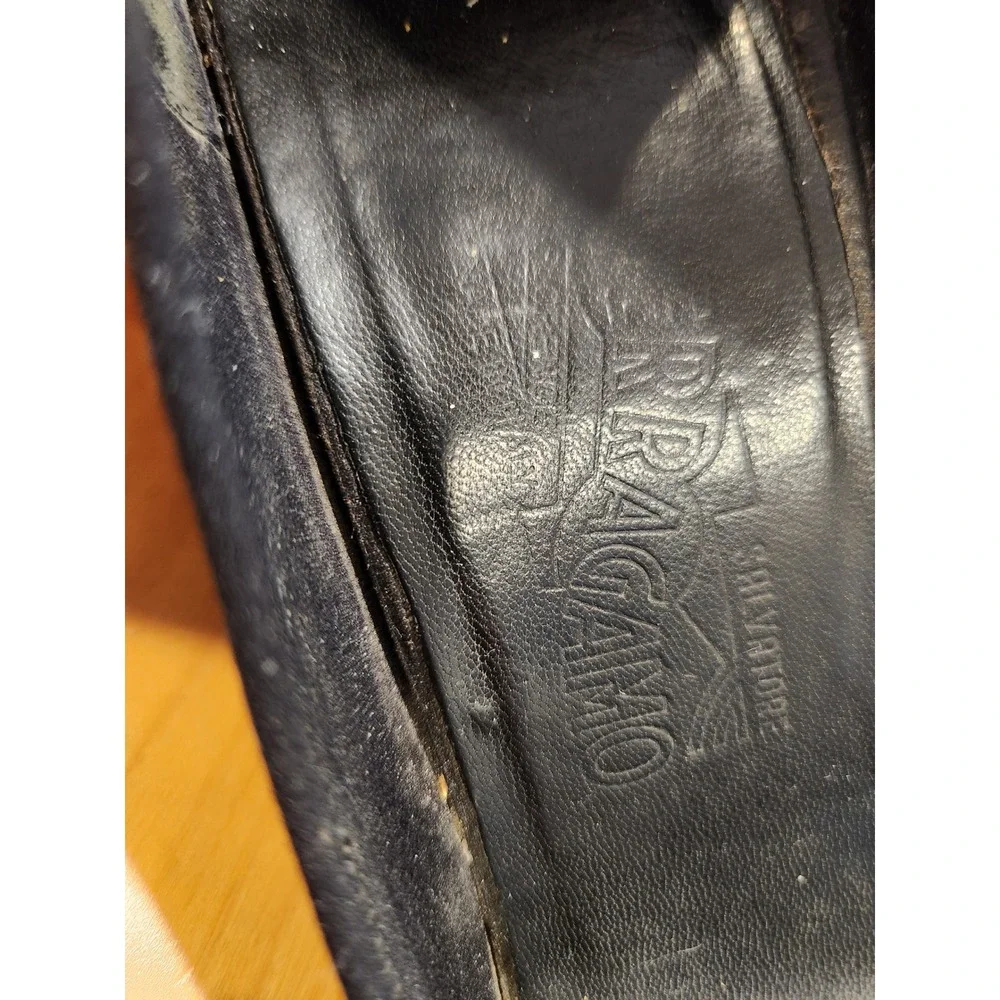 Salvatore Ferragamo Peep Toe Wedge Heels Black Satin‎ Size 9.5 Made in Italy